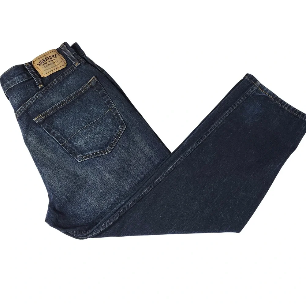 Signature by Levi Strauss Relaxed Jeans Mens 38x30 Dark‎ Wash Excellent Denim
